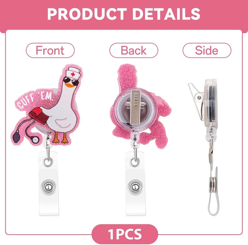 Mahrokh Funny Goose Nurse Badge Reel, Cuff 'Em Badge Holder with Retractable Clip, Cute Gifts for Nursing Student RN LPN CNA MA Medical Worker Teacher Doctor - Image 3